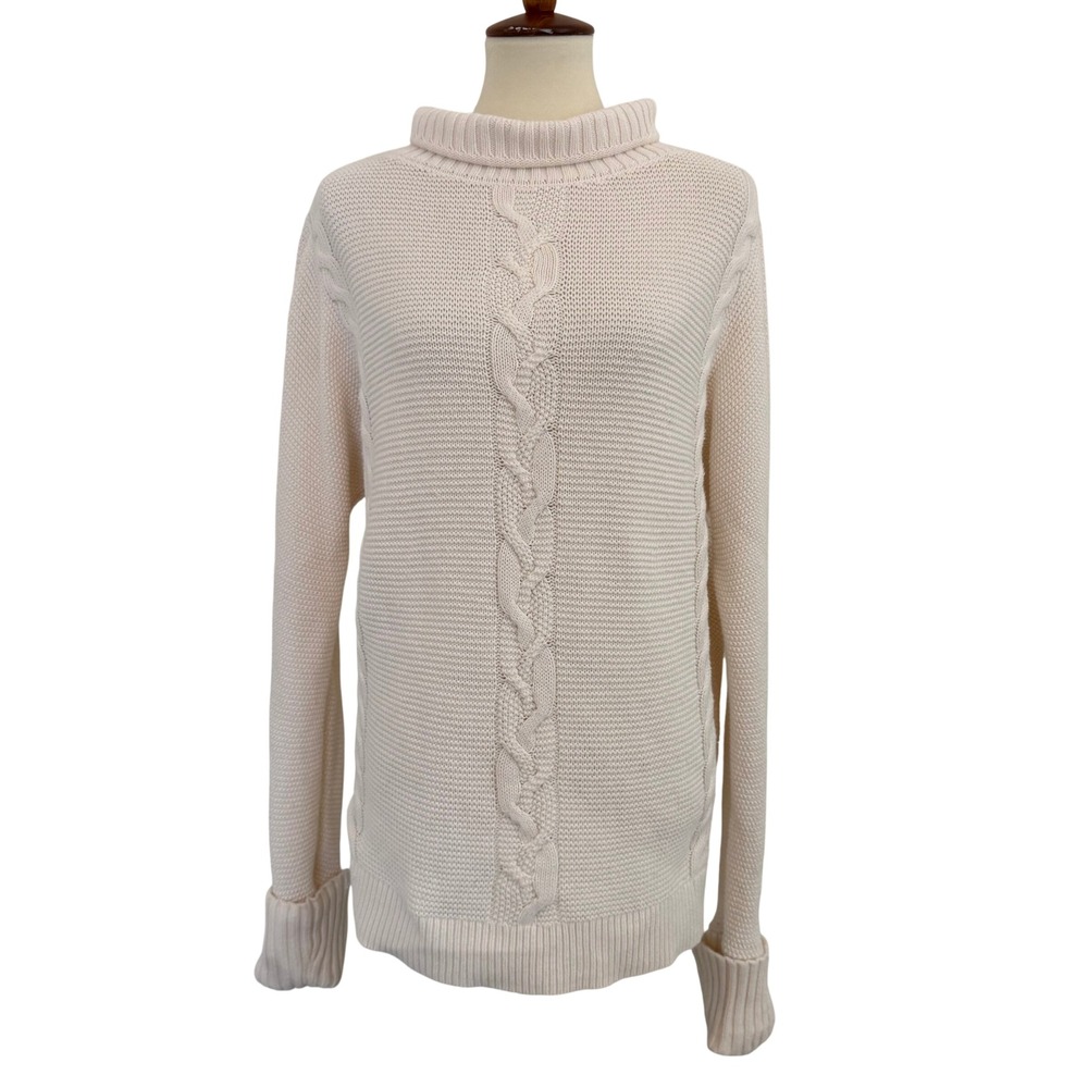 Cream Cable Knit Turtleneck Sweater Women Casual Cozy Warm Long Sleeve‎ S Tall